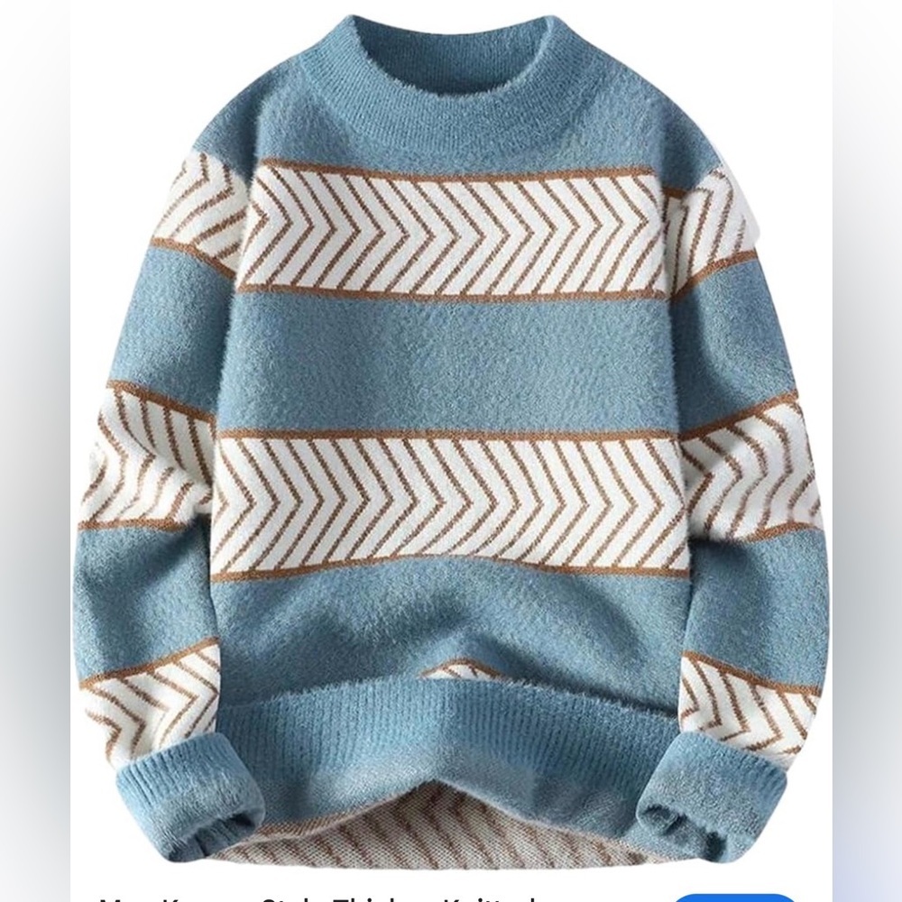 Men's Blue and White Chevron Sweater